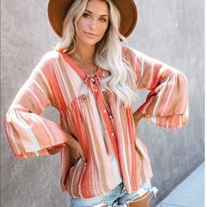 Vici Chamberlain Striped Button Down Babydoll Top - Small